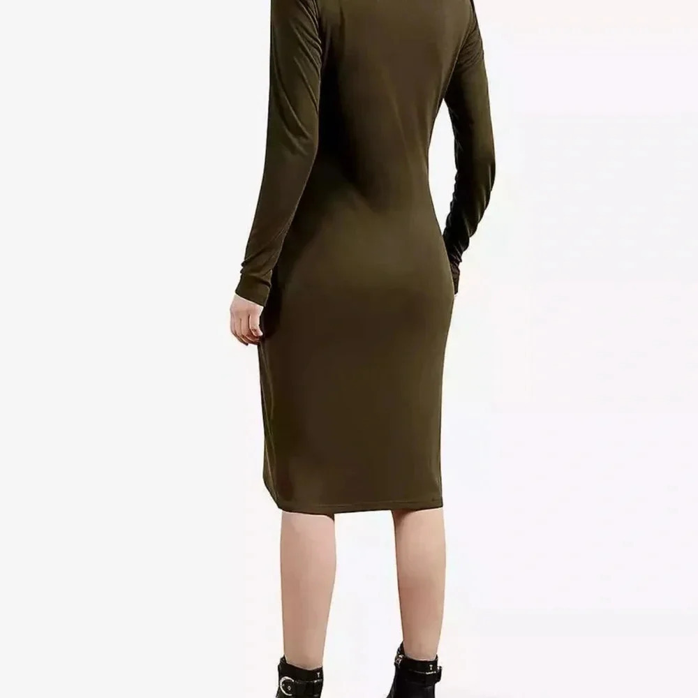 TED BAKER Khaki Green Neyda Long Sleeve Jersey Drape Dress Size 2 - Picture 3 of 15